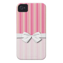 cream white pinstripes on girly pink iPhone 4 Case-Mate case