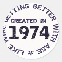 Created in 1974 adesivos em formato redondos