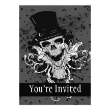 Creepy Skull With Top Hat Invites