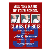 Crimson Red and Blue Athletes Photo Gradutaion Personalized Invite