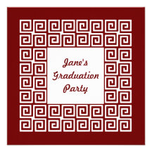 Crimson & white Greek Key Pattern Party Invitation