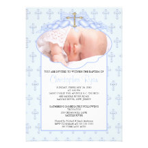 Cross & Hearts Photo Baptism Inviation Personalized Invites