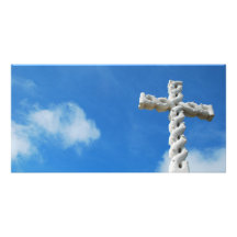 Cross in clouds and blue sky personalized photo card