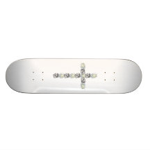 Cross of Silver and White Roses Skate Board Decks