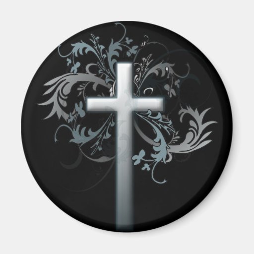 Cross with floral graphics magnet