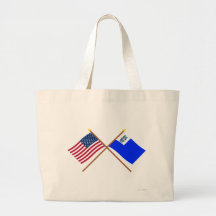 Crossed US and Connecticut Privateer Flags Canvas Bags