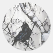 Crow in Birch Round Sticker