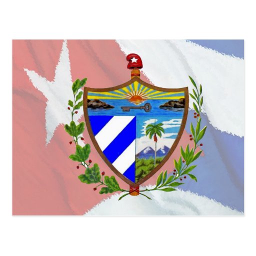 Cuban Coat of Arms on Cuban Flag Postcards