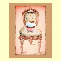 Cupcake and Chair Vintage Style Invitation Card invitations