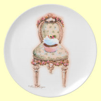 Cupcake and pink roses decorative plate plates