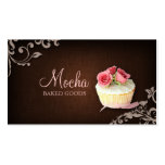 Cupcake Business Card Linen Brown Pink Roses