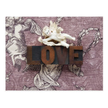 cupid love word postcard