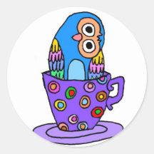 Curious Owl in a Teacup Stickers