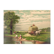 Currier & Ives "American Hay Harvest" Canvas Print