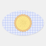 Custard Pie. Yellow Tart, with Blue Gingham. Oval Sticker