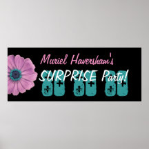 Custom 80th Surprise Birthday Party Pink Daisy Posters
