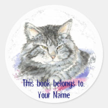 Custom Cat - Book Plate Round Stickers