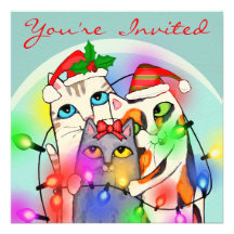 Custom Christmas Cute Santa Cats Party Invitation