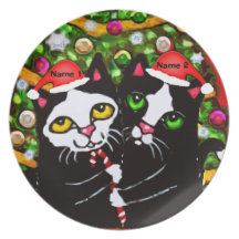 Custom Christmas Tuxedo Cats Melamine Plate