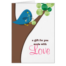 Custom colour cute blue bird knitting needles yarn greeting cards