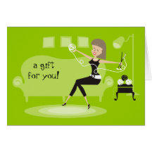Custom colour happy girl knitting needles yarn greeting cards