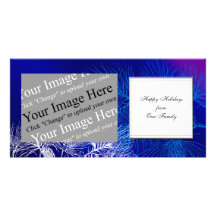 Custom Holiday Blue and White Winter Pine Photo Card