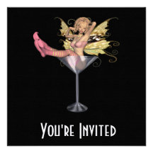 CUSTOM INVITES - Pink Martini Glass 3D Fairy Girl