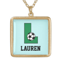 Custom Letter L Monogram in Soccer Green Necklaces