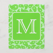 Custom Monogram. Bright Green Paisley Pattern. Flyers