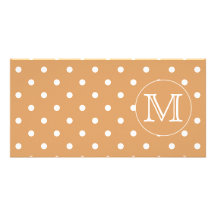 Custom Monogram. Brown Polka Dot Pattern. Custom Photo Card