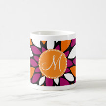 Custom Monogram Initial Purple Orange Flower Art Mug