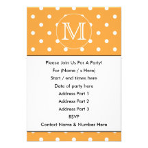 Custom Monogram. Orange and White Polka Dot. Personalised Invitations