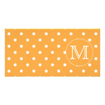 Custom Monogram. Orange and White Polka Dot. Photo Card