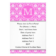 Custom Monogram. White and Pink Damask Pattern. Personalised Announcements