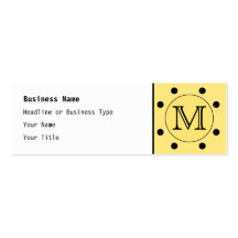 Custom Monogram Yellow and Black Polka Dot Pattern Business Card Template