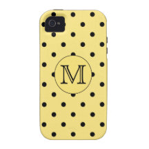 Custom Monogram Yellow and Black Polka Dot Pattern iPhone 4 Cover