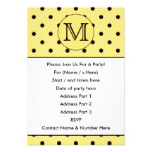 Custom Monogram Yellow and Black Polka Dot Pattern Personalised Announcement