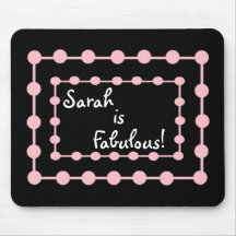 CUSTOM NAME Mousepad with Pink Puff Balls