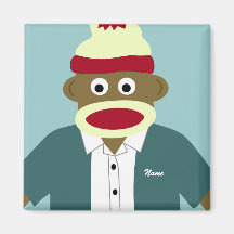 Custom Name or Monogram Sock Monkey Boy Refrigerator Magnet