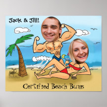 Custom Photo Caricature-Couples Beach Scene Poster