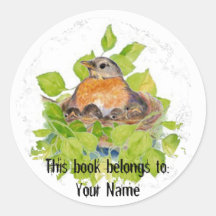 Custom Robin in Nest- Book Plate Round Sticker
