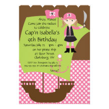 Custom Savvy Pirate Girl Birthday Party Personalized Invites