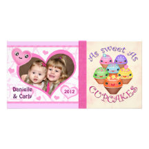 Custom Valentine Kawaii Cupcake Photo Card