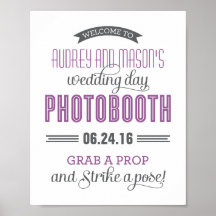 Custom Wedding Photo Booth Sign | Purple Grey Print
