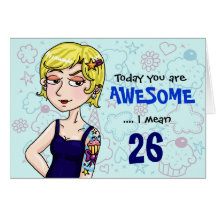 customisable Awesome woman tattoos birthday card