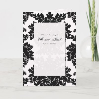 Customisable Black Damask Wedding Program Folded Greeting Cards by 