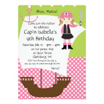 Customisable Girl Pirate Ship Birthday Party Personalized Announcement