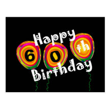 Customisable Happy 60th Birthday Colourful Balloon Post Cards