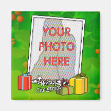 Customisable Holly &boxes Christmas photo gifts Magnets