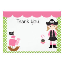 Customisable Pink Pirate Girl Thank You Custom Announcement